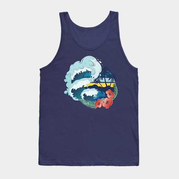 Retro beach and ocean waves Tank Top by AnnArtshock